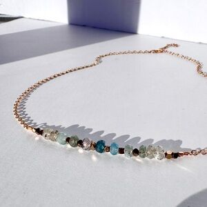 Blue multi tourmaline with gold filled chain necklace